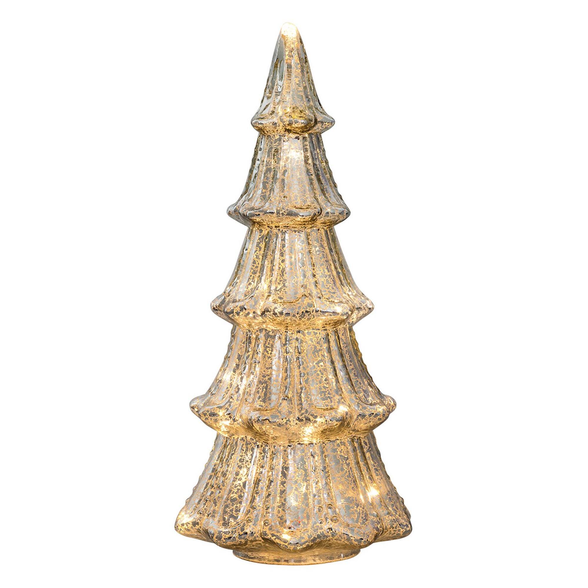 Haute Decor 14" Silver Pre-Lit Mercury Glass Christmas Tree